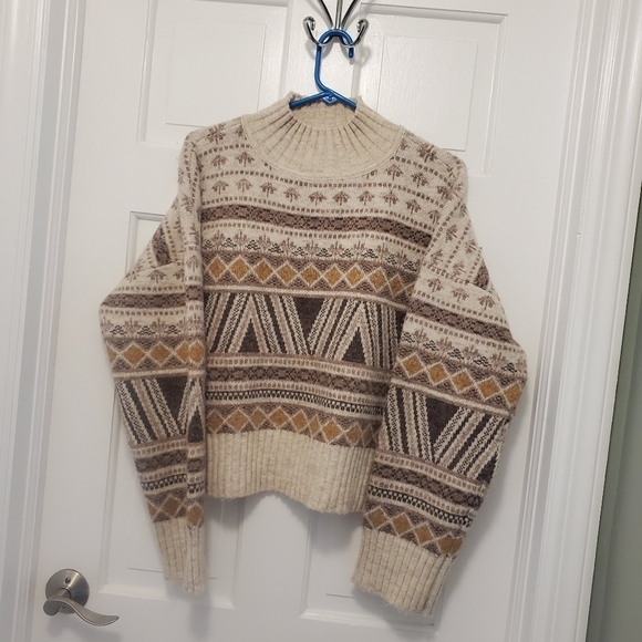 Marled Chunky Knit Pullover Crop Style Sweater size Large, casual warm - Picture 7 of 8